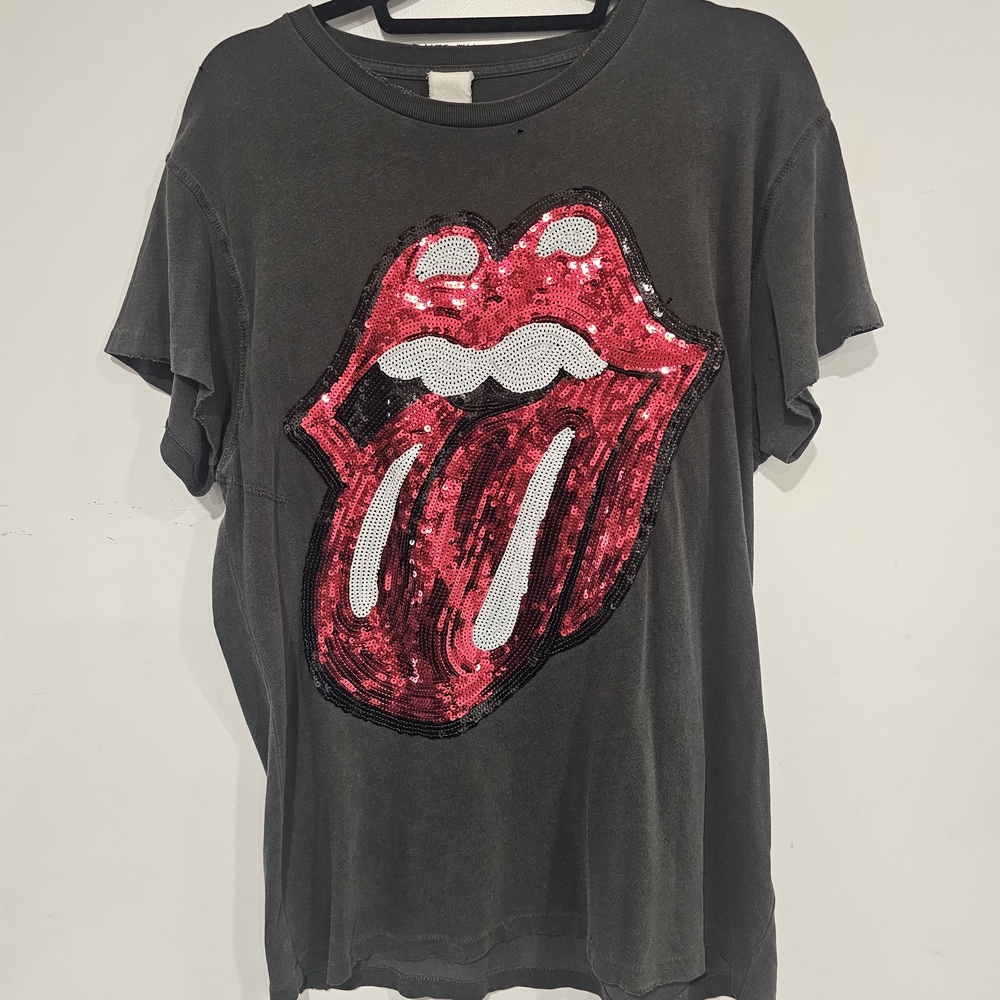 MadeWorn Rolling Stone Tee with red sequin design